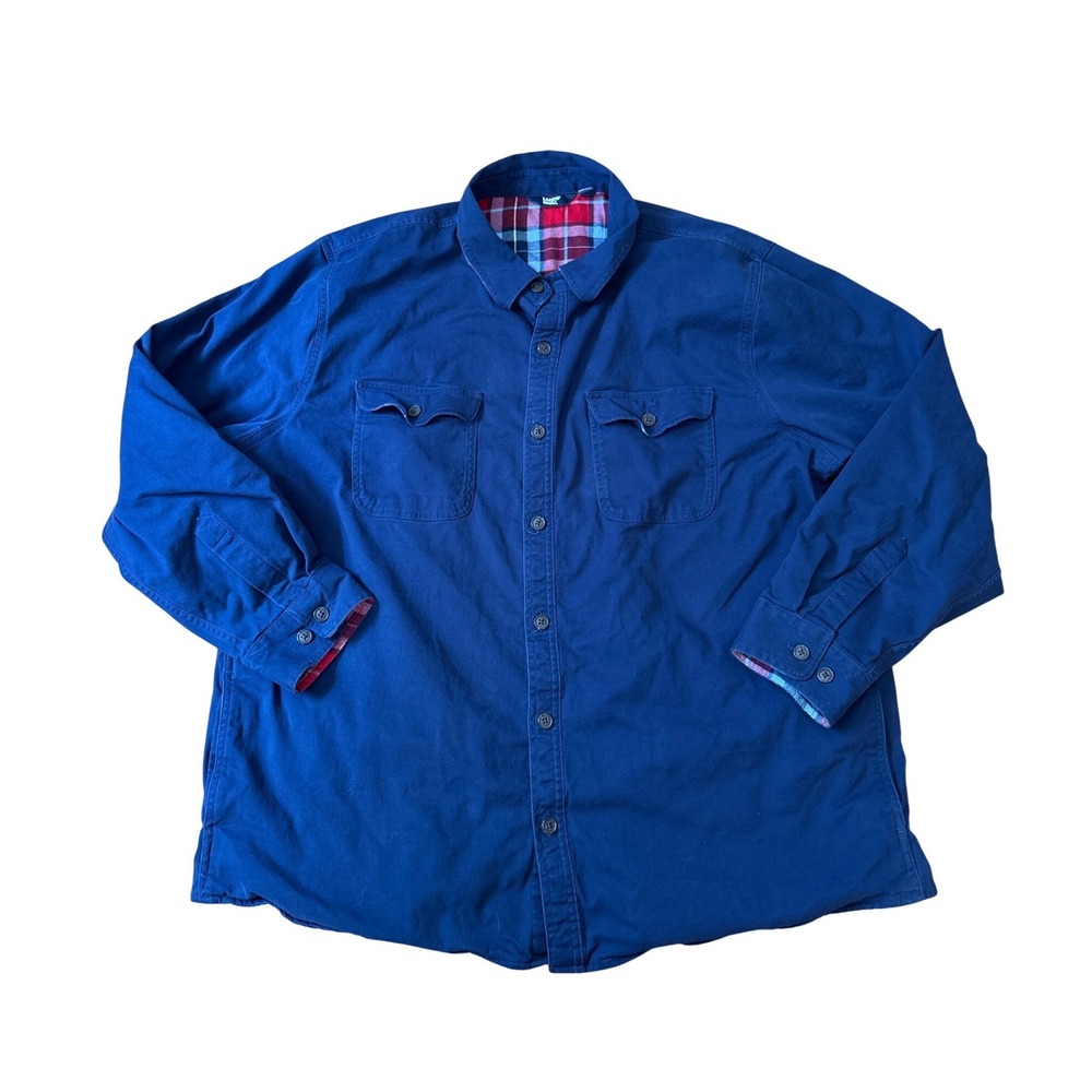 Lands' End Shirt Jacket Mens Blue Flannel Lined‎ Twill Workwear SIZE XXL